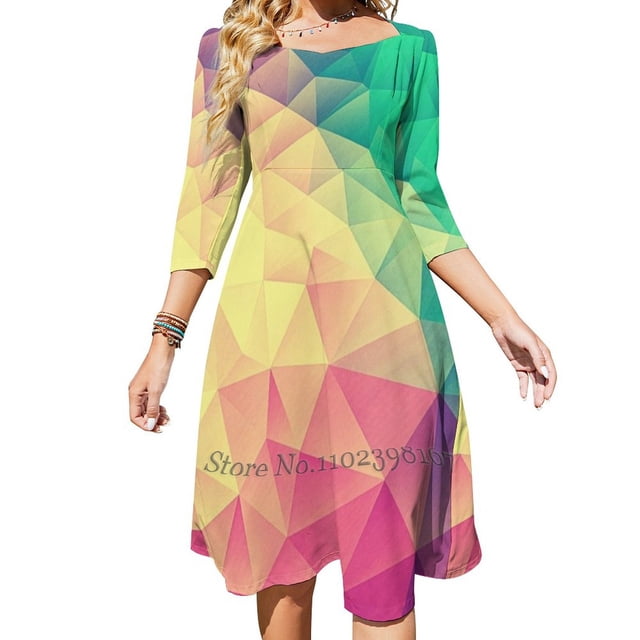 Abstract Polygon Multi Color Cubism Low Poly Pride Lgbt Design Square Neck Dress Sweet Summer Dress Women Elegant Halter Print