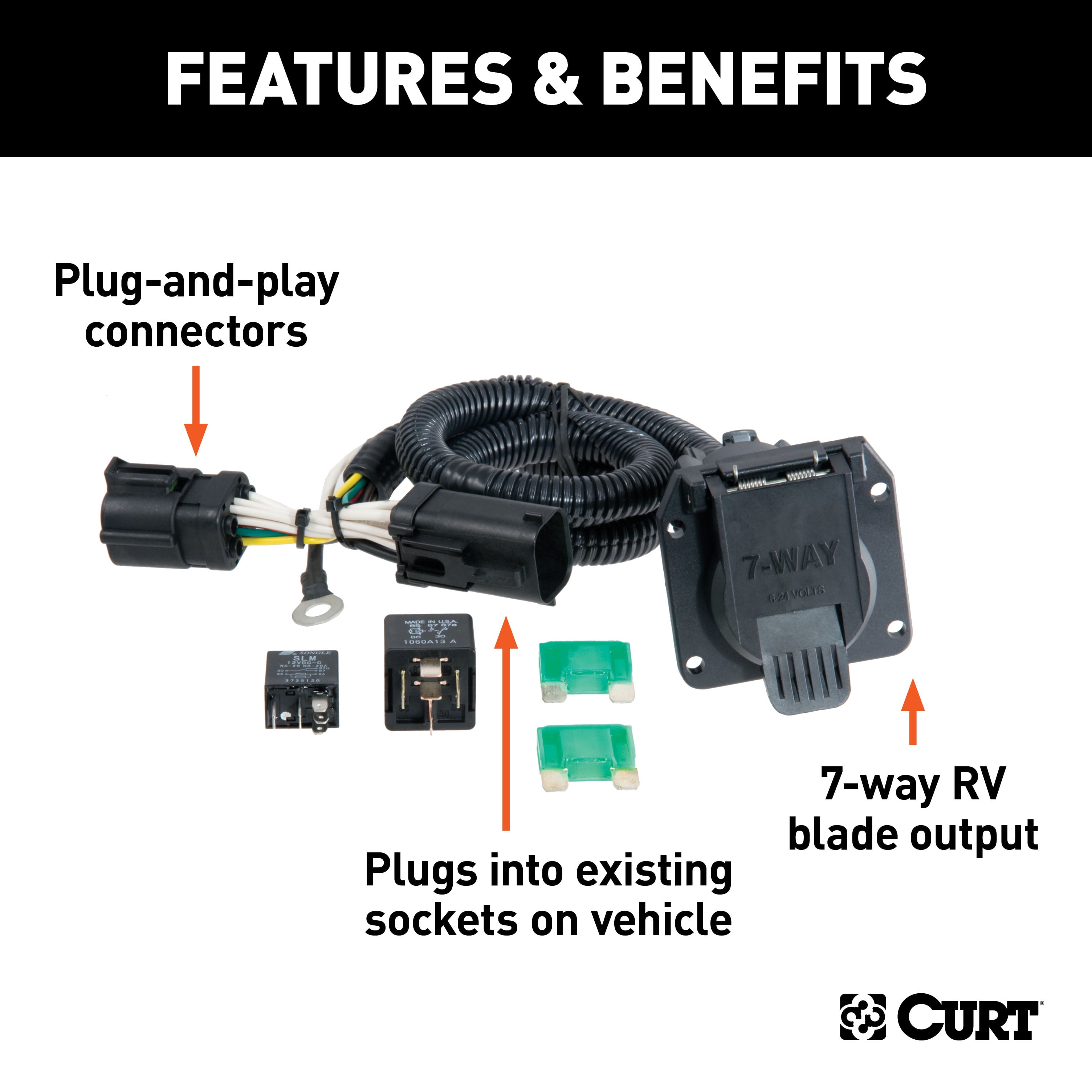 CURT 55242 Vehicle-Side Custom RV Blade 7-Pin Trailer Wiring Harness, Select Ford F-150, Heritage, F-250