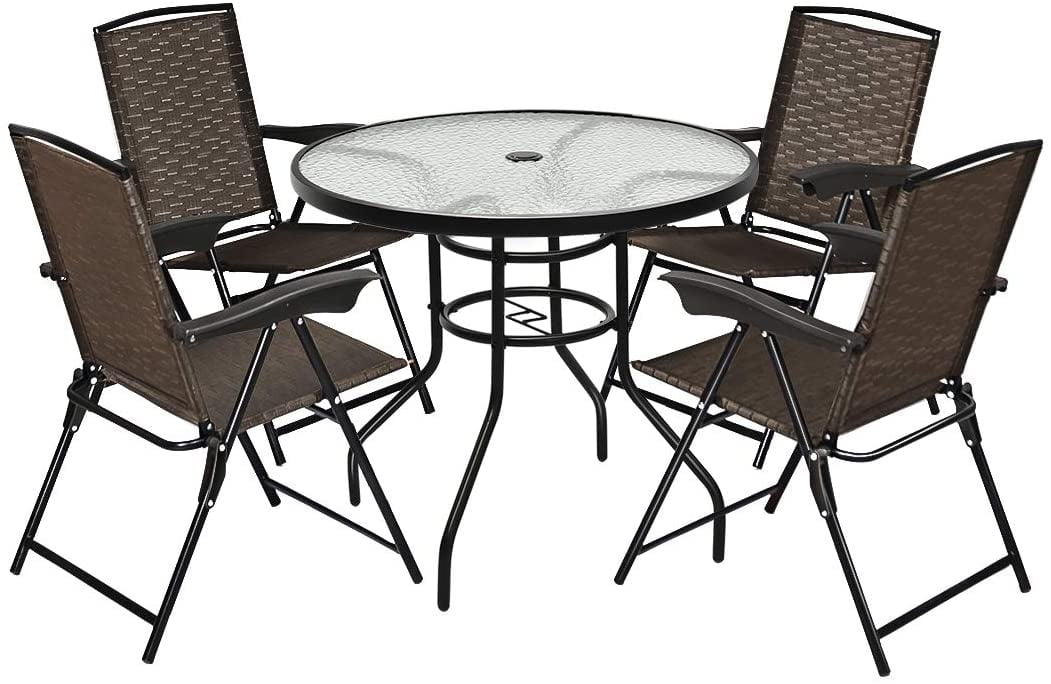 Costway 5pcs Bistro Patio Furniture Set, Patio Furniture Glass Table And Chairs