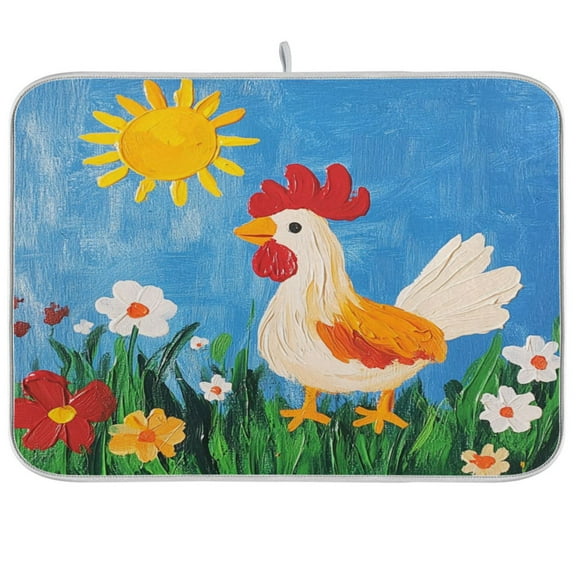 Cute Rooster Dish Drying Mat Kitchen Mats Microfiber Counter Absorbent Dish Pad Drainer Rack
