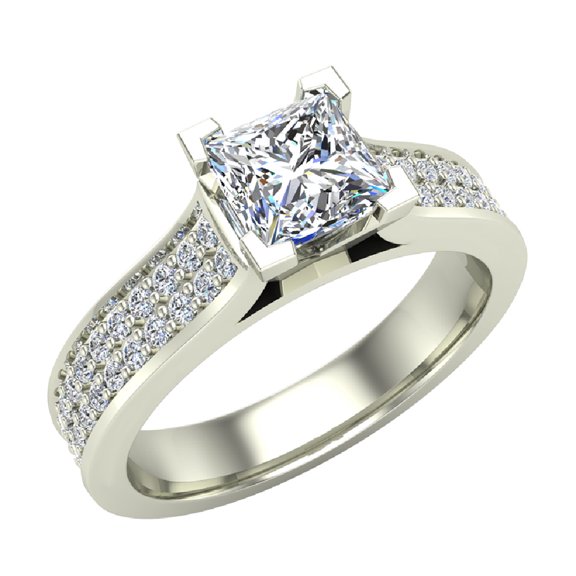Solitaire Diamond Engagement Rings for Women Princess Cut Diamond Ring 1.00 CT TW 18K White Gold (G,VS)