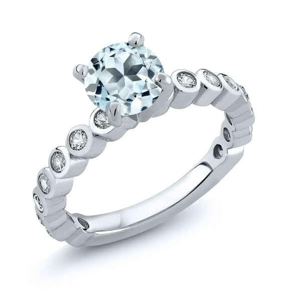 Gem Stone King 2.34 Ct Round Sky Blue Topaz White Created Sapphire 925 Sterling Silver Ring (Size 7)