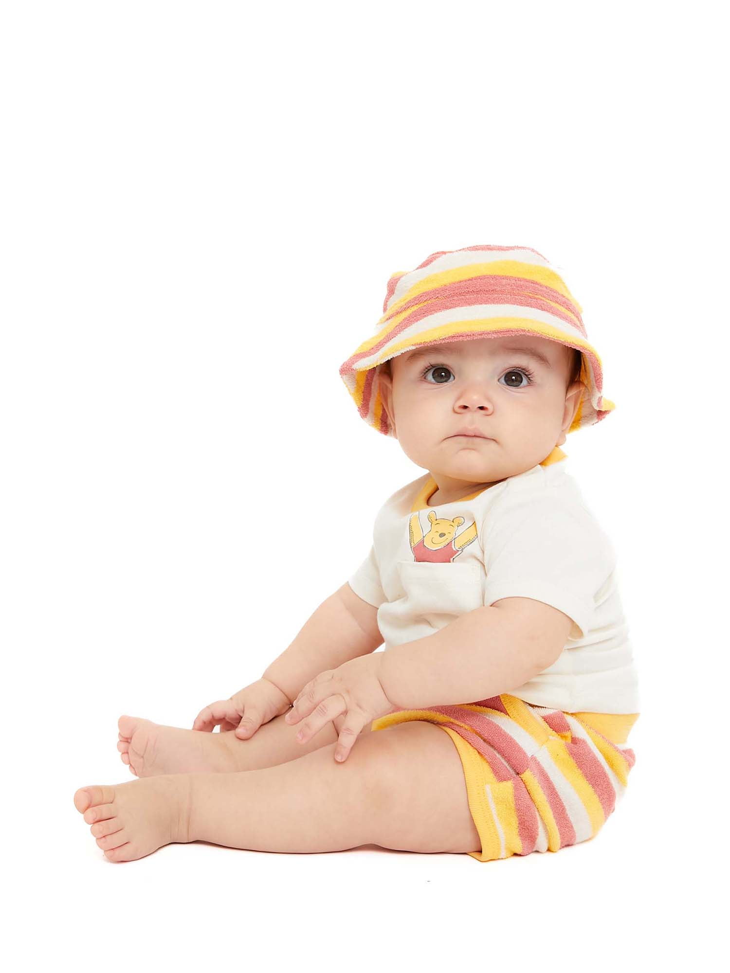 Winnie the Pooh Baby T-Shirt, Terry Shorts and Hat Outfit Set, 3-Pack, Sizes 0-24 Months