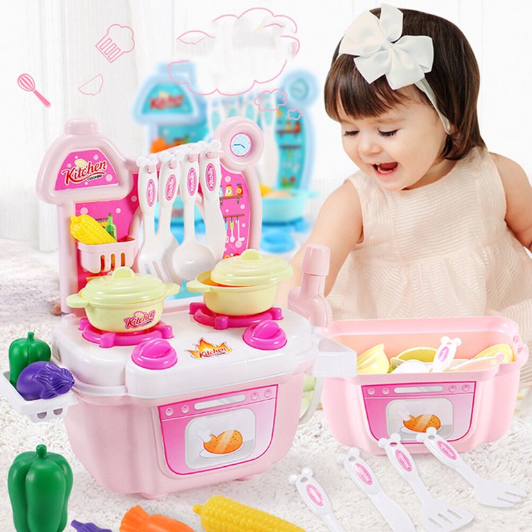 HXAZGSJA Play House Kitchen Toy Set Plastic Kids Simulation Cooking Set  Cutting Vegetables Mini Pots and Pans Set Girls, Boys(Pink) 