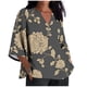 thumbnail image 3 of TaTaai Women's V Neck Casual Blouse, Printed Linen Look Shirt, Three Quarter Sleeves with Roll Tab for Summer Gift, 3 of 5