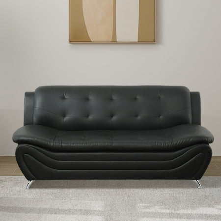 Aukfa 3 Piece Sofa Set - 76.5" Upholstered 3 Seat Sofa Couch for Living Room Bedroom, Leather, Black