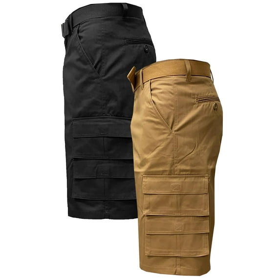 2-Pack Men's Relaxed Fit 7-Pocket Cargo Shorts with Belt (Sizes, 30-42)