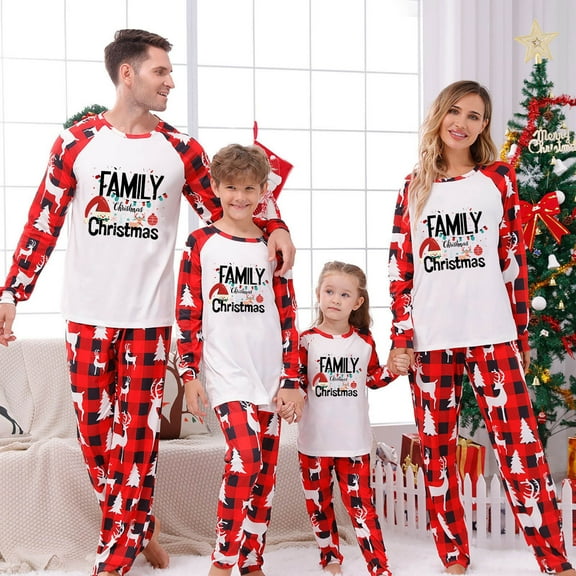 REORIAFEE Christmas Pajama Sets 2 Piece Big and Tall Loungewear Long Sleeve Top Pant Plaid Soft Sleepwear Red M-3XL
