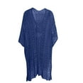 thumbnail image 4 of Njoeus Swimsuit Cover Ups for Women V Neck Loose Beach Bathing Suit Crochet Cover Up Short Sleeve Hollow Out Bikini Coverup, 4 of 7