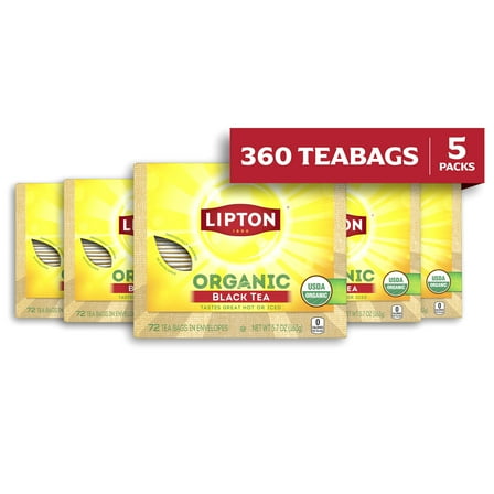 Lipton Organic Black Tea Bags, 72 Count, pack of 5