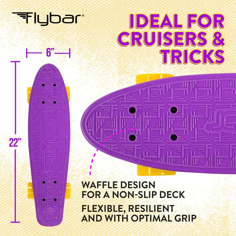 Flybar 22 inch Plastic Cruiser Skateboard, Non-Slip Deck, for Boys
