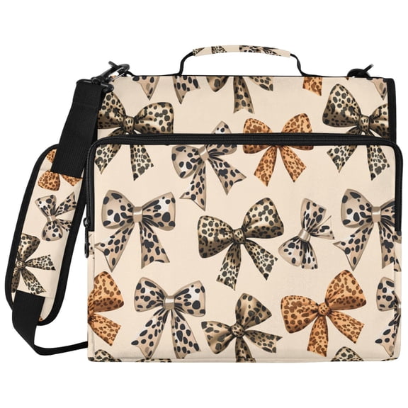 ALAZA Zipper Binder Leopard Bows Pattern 2 inch 3 Ring 500 Sheet Capacity Trapper Keeper File Folder Organizer Bag