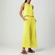 thumbnail image 5 of Conjunto de dos piezas de lino de color liso para mujer: top corto sin mangas con botones y pantalones de pierna ancha, tejido transpirable para el verano, 5 of 8