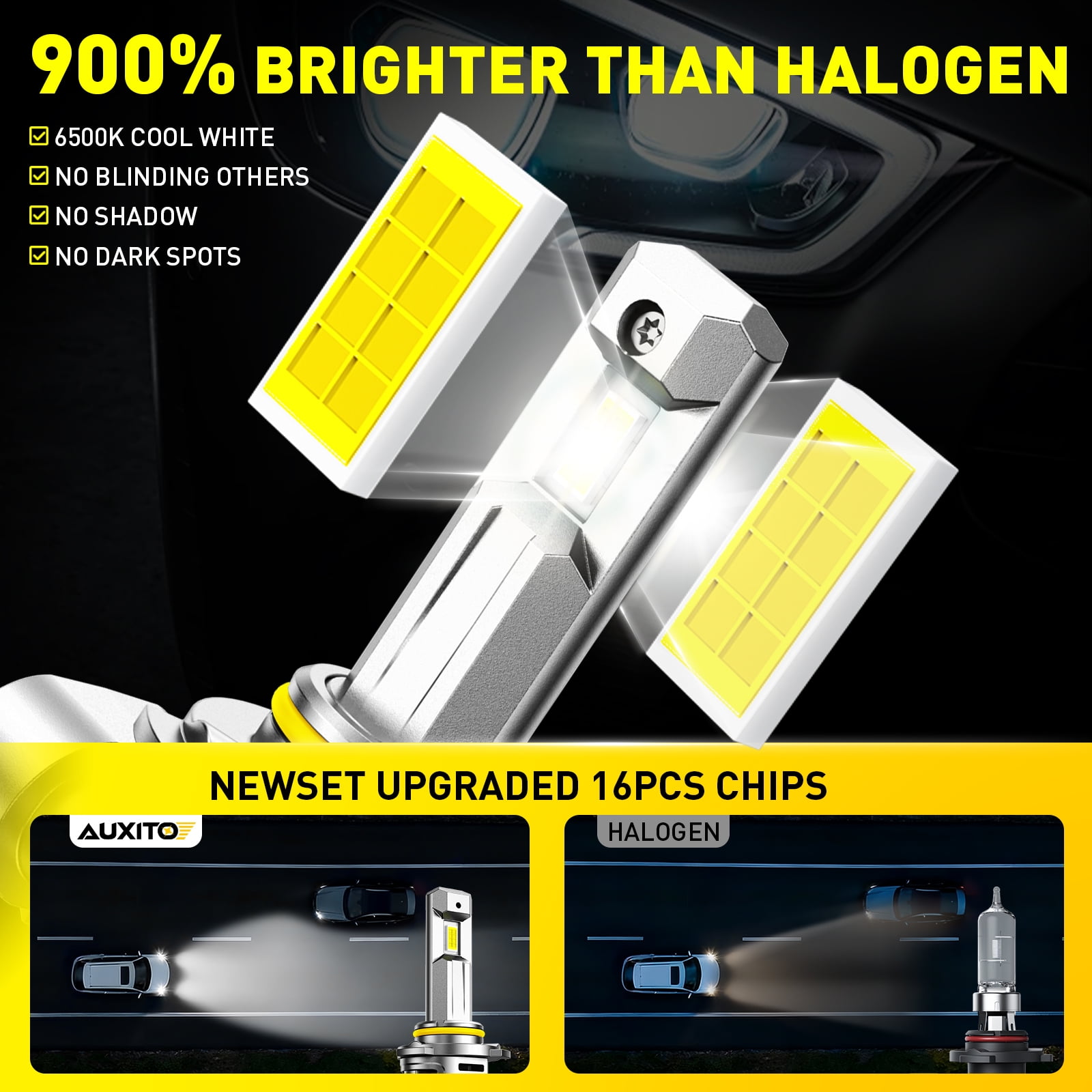 AUXITO 2026 Latest 9006 LED Headlight Bulbs, 900% Brighter 30,000lm 6500K Cool White HB4 9006 Low Beam Headlight Bulb, 1:1 Mini Size 5 Mins Easy Installation, Plug and Play, Pack of 2