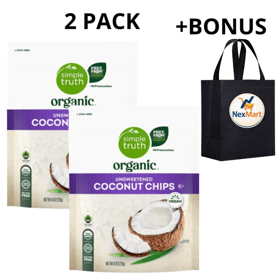 Simple Truth Organic Coconut Chips Unsweetened Gluten Free Vegan 8 oz , 2 Pack