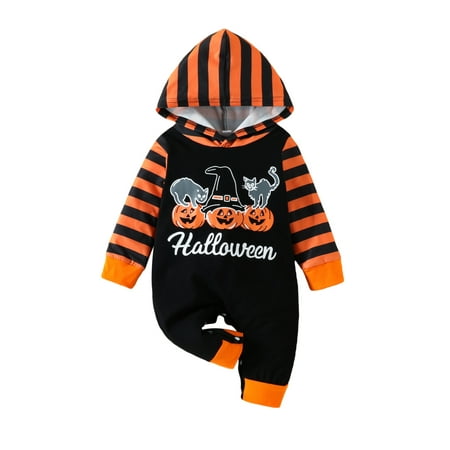 

Ma&Baby Halloween Romper Bodysuit Baby Boy Girl Pumpkin Hooded Long Sleeve Tops Outfit Clothes
