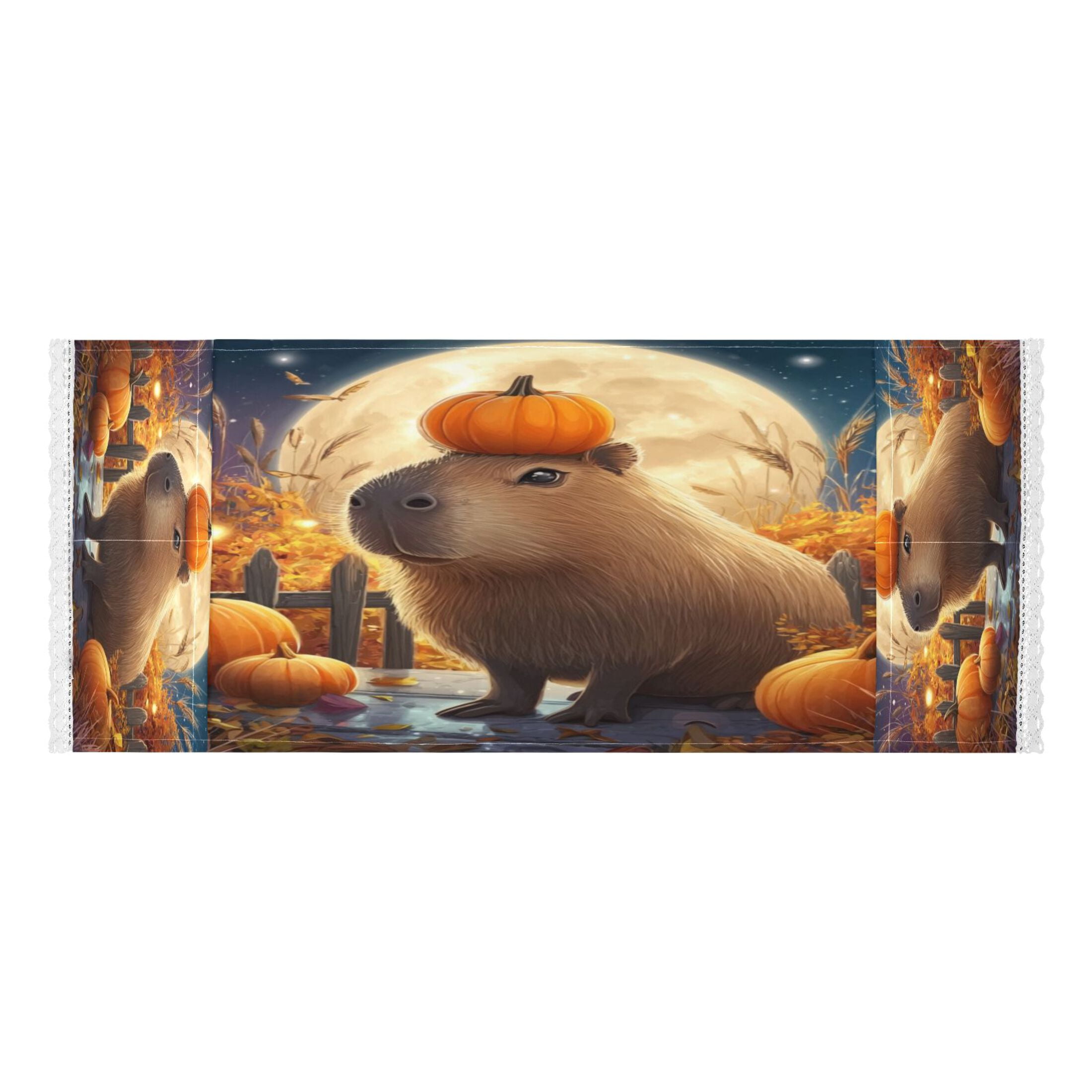 Dustproof Washing Machine Cloth Washer and Dryer Top Covers, Fridge Dust Cover, With Storage Bags Capybara with Pumpkins and Leaves