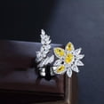 thumbnail image 4 of Classic Silver Plated Yellow CZ Bride Geometric Drop Leaf Open Cuff Wedding Ring, 4 of 8