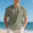 thumbnail image 2 of New Mens Short Sleeve T Shirts Solid Color Stand Up Collar Shirt Summer Trendy Breathable Loose Youth Basic Cotton Top Male Cotton And Linen Casual Shirts Army Green 2XL, 2 of 6
