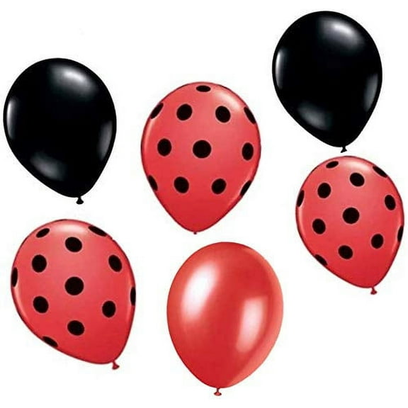 60 Ct Ladybug Red Black Polka Dot Latex Balloons for Themed Party Boy Girl First 1st Birthday Ladybug Decoration Baby Shower Supplies