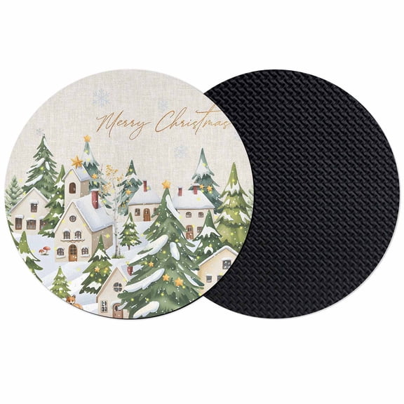 Christmas Coasters Set of 2, Absorbent Coasters for Drinks, Winter Xmas Trees Farmhouse Country Cabin on Linen Coaster for Desk Coffee Table Protection, Home Decor House Warming Gifts 4"