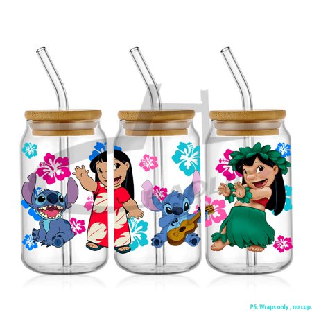 Stitch 16oz UV DTF Cup Wrap Libbey Glass Beer Can tumbler Transfer ...