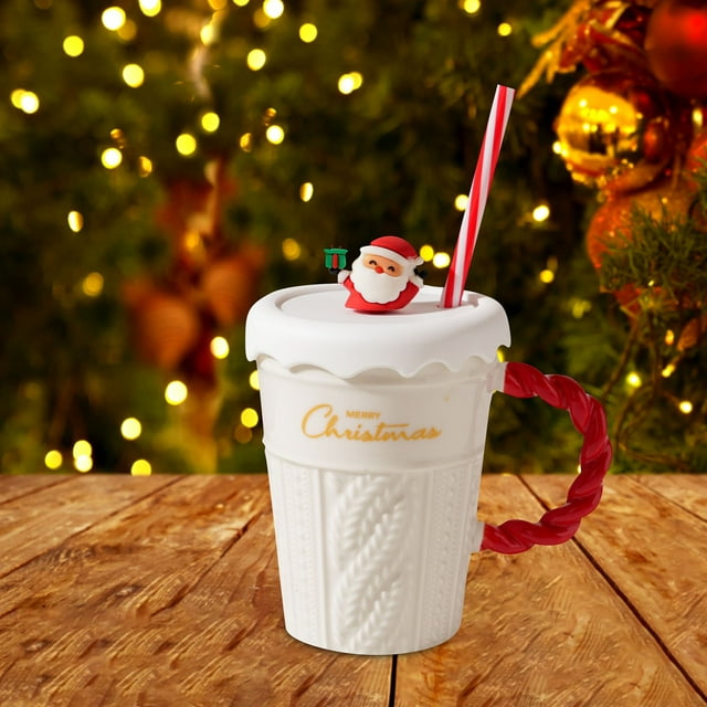 LPSSTORE Christmas Mug Christmas Tree Ceramic Water Cup High Value Sweater with Lid Straw Ceramic Cup Couple Cup