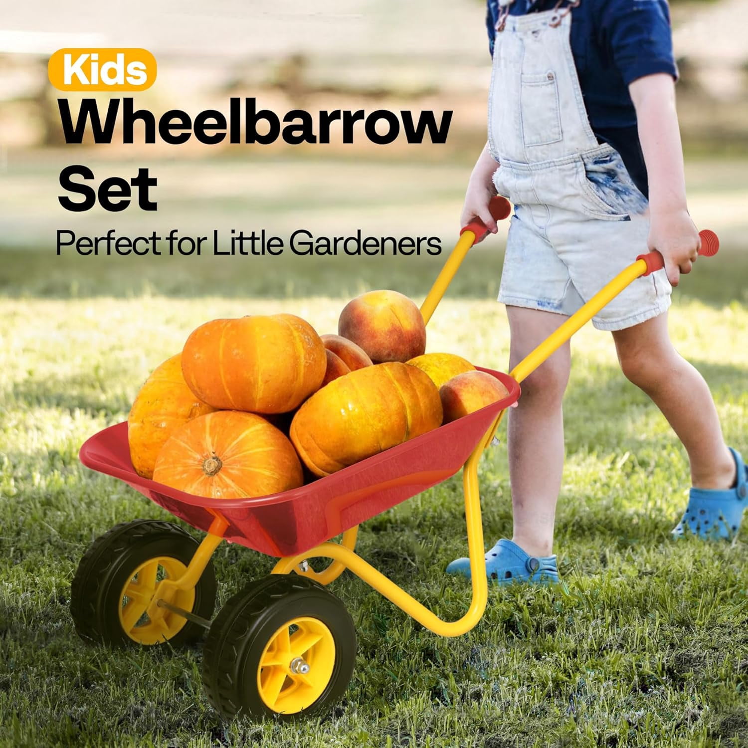 SPECSTAR Kids Wheelbarrow Children Garden cart with Toddler Gardening Tool Set Child Wheel Barrel Outdoor Indoor Toys Gift Red
