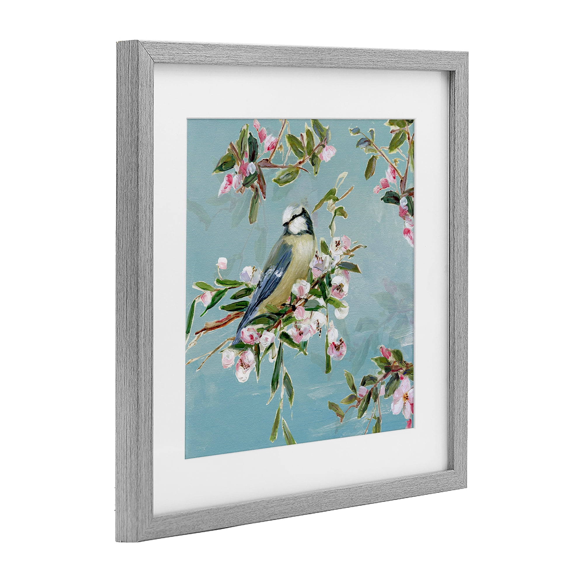 Stupell Industries Songbird Perched on Blooms Gray Framed Print Under Glass, design by Sally Swatland