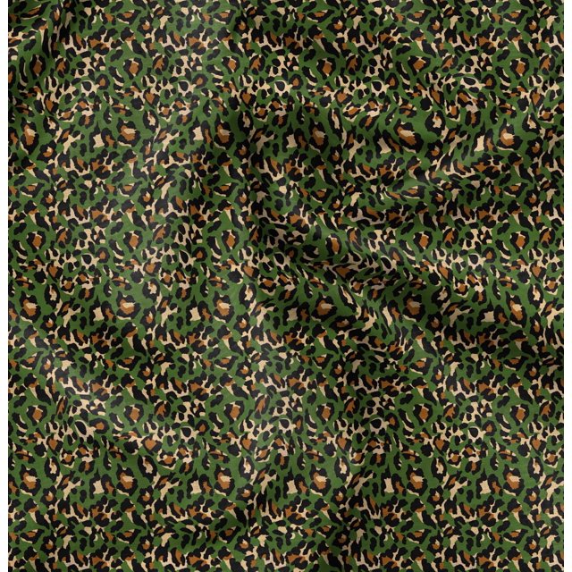 Soimoi Green Japan Crepe Satin Fabric Leopard Animal Skin Print Fabric by the Yard 44 Inch Wide