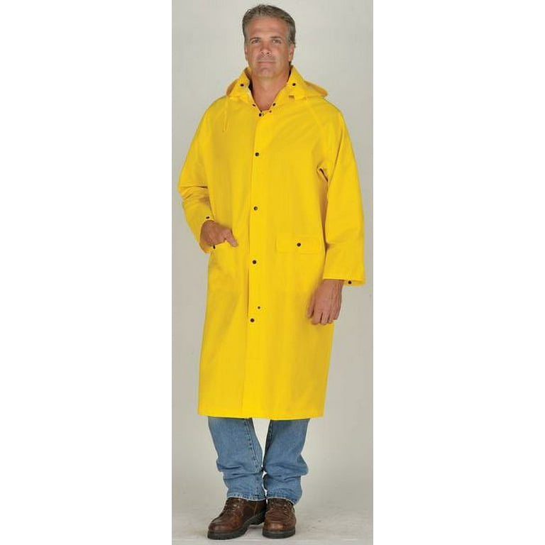 Classic Rain Coat, Detachable Hood, 0.35 Mm Pvc/Polyester, Yellow, 49 in X-Large Classic Rain Coat, Detachable Hood, 0.35 Mm Pvc/Polyester, Yellow, 49 in X-Large