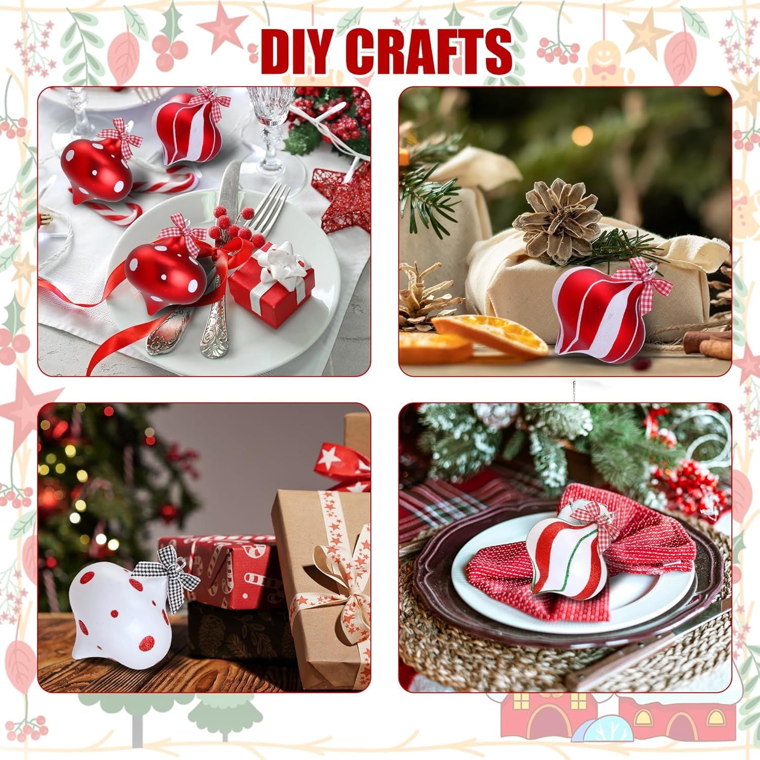 2Pcs Peppermint Candy Ornaments, Candy Cane Balls, Red & White Hanging Stripes - Christmas Tree Ornaments for Xmas Party & Indoor/Outdoor Holiday Home Decorations