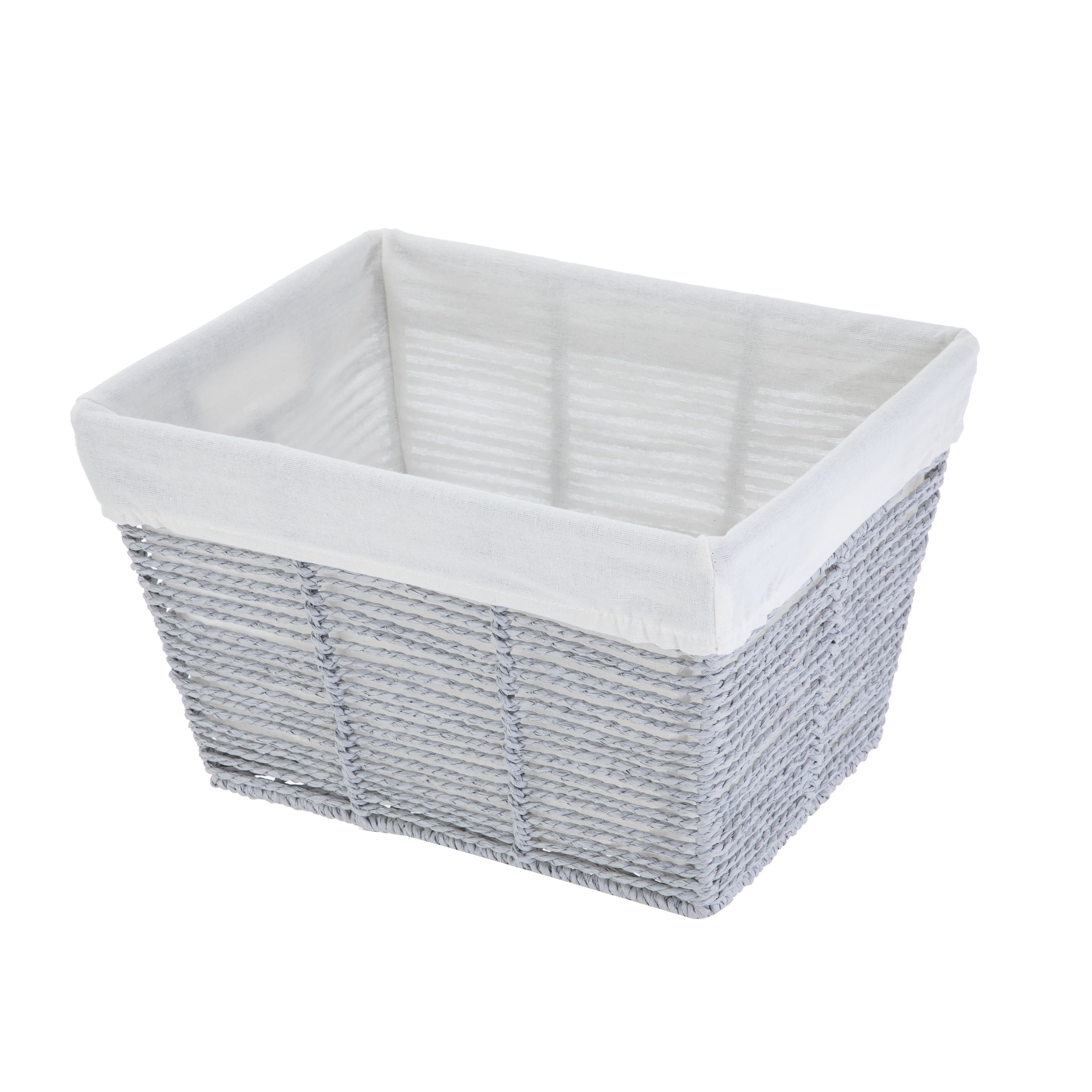 (2 pack) Mainstays Large Gray Twisted Paper Rope Decorative Storage Basket with Removable Liner, 16 in x 9.7 in x 13.4 in