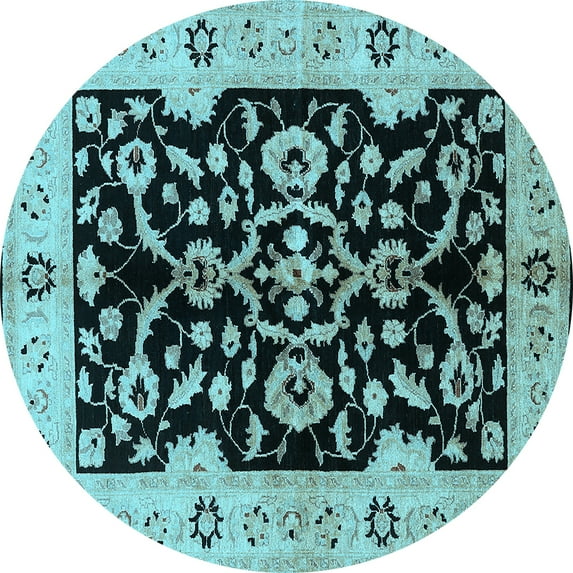 Ahgly Company Indoor Round Oriental Light Blue Traditional Area Rugs, 7' Round