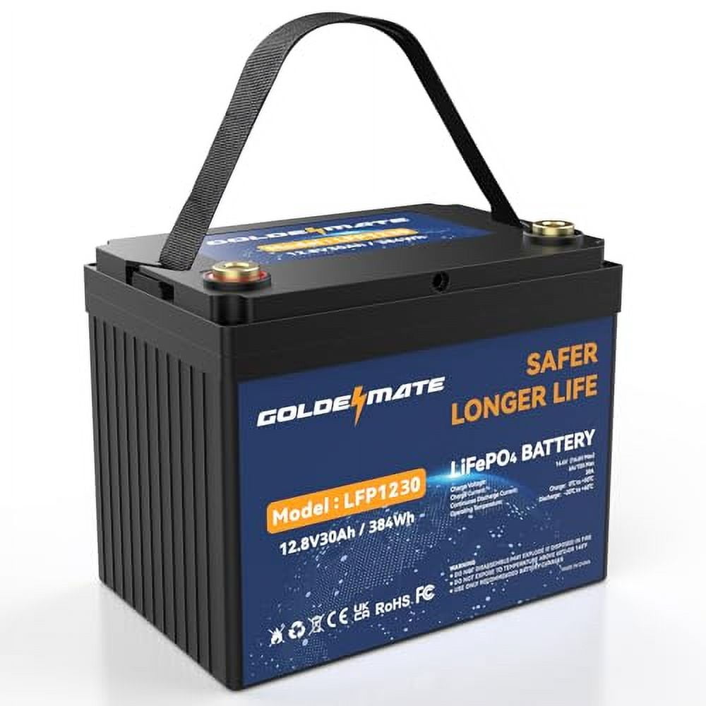 12V 30Ah Lithium LiFePO4 Deep Cycle Battery, 5000+ Cycles Lithium Iron Phosphate Rechargeable Battery for Solar, Fish Finder, Marine, RV/Outdoor Camping, Power Wheelchairs