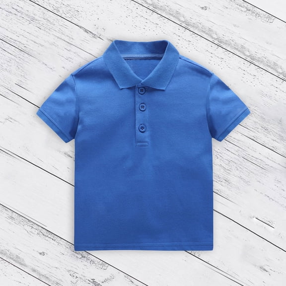 Kids Solid Color Short Sleeve Polo Shirt, Breathable Pique Cotton, Classic Collar, School Uniform & Casual Daily Wear for Boys and Girls Blue 100