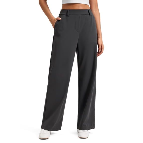 CRZ YOGA 4-Way Stretch Straight Leg Work Pants 30", Casual Trousers, Pockets, Slacks for Women