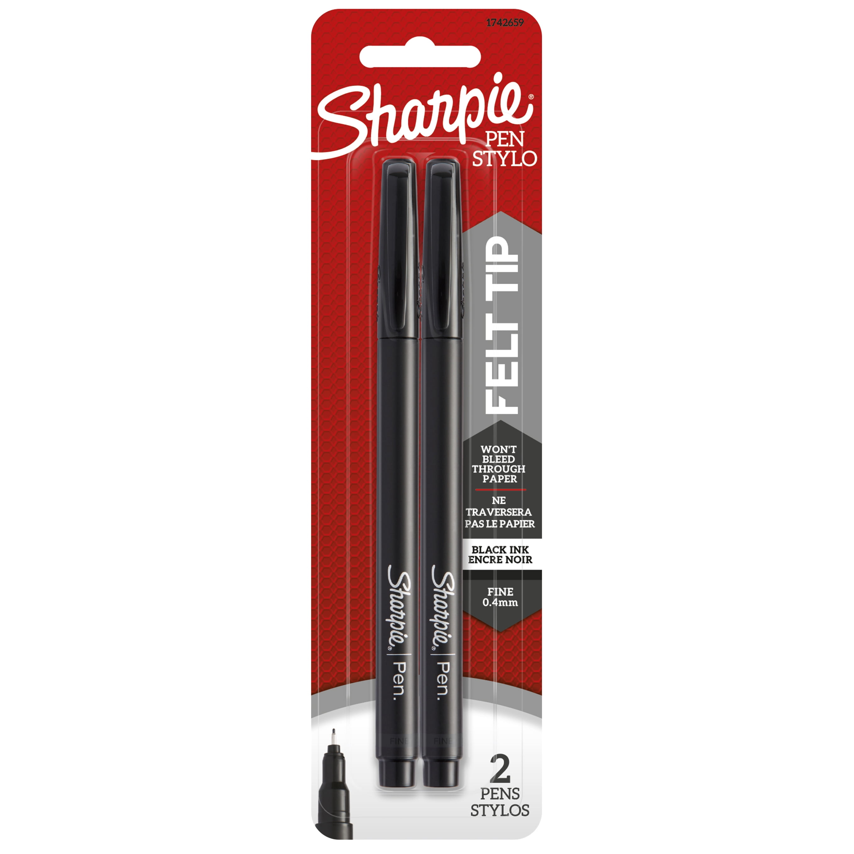 Stylos Sharpie, pointe feutre, pointe fine (0,4 mm), noir, 4 unités