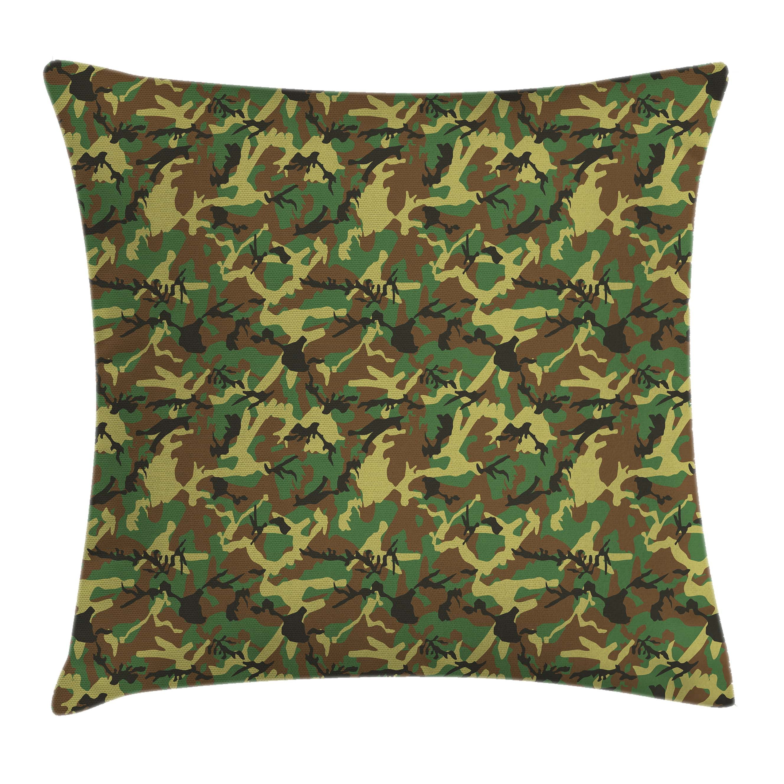 Camo Throw Pillow Cushion Cover, Woodland Camouflage Pattern Abstract