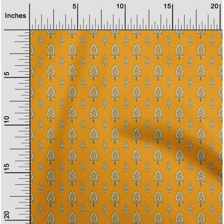 oneOone Cotton Cambric Fabric Leaves & Floral Block Printed Fabric 1 Yard 56 Inch Wide