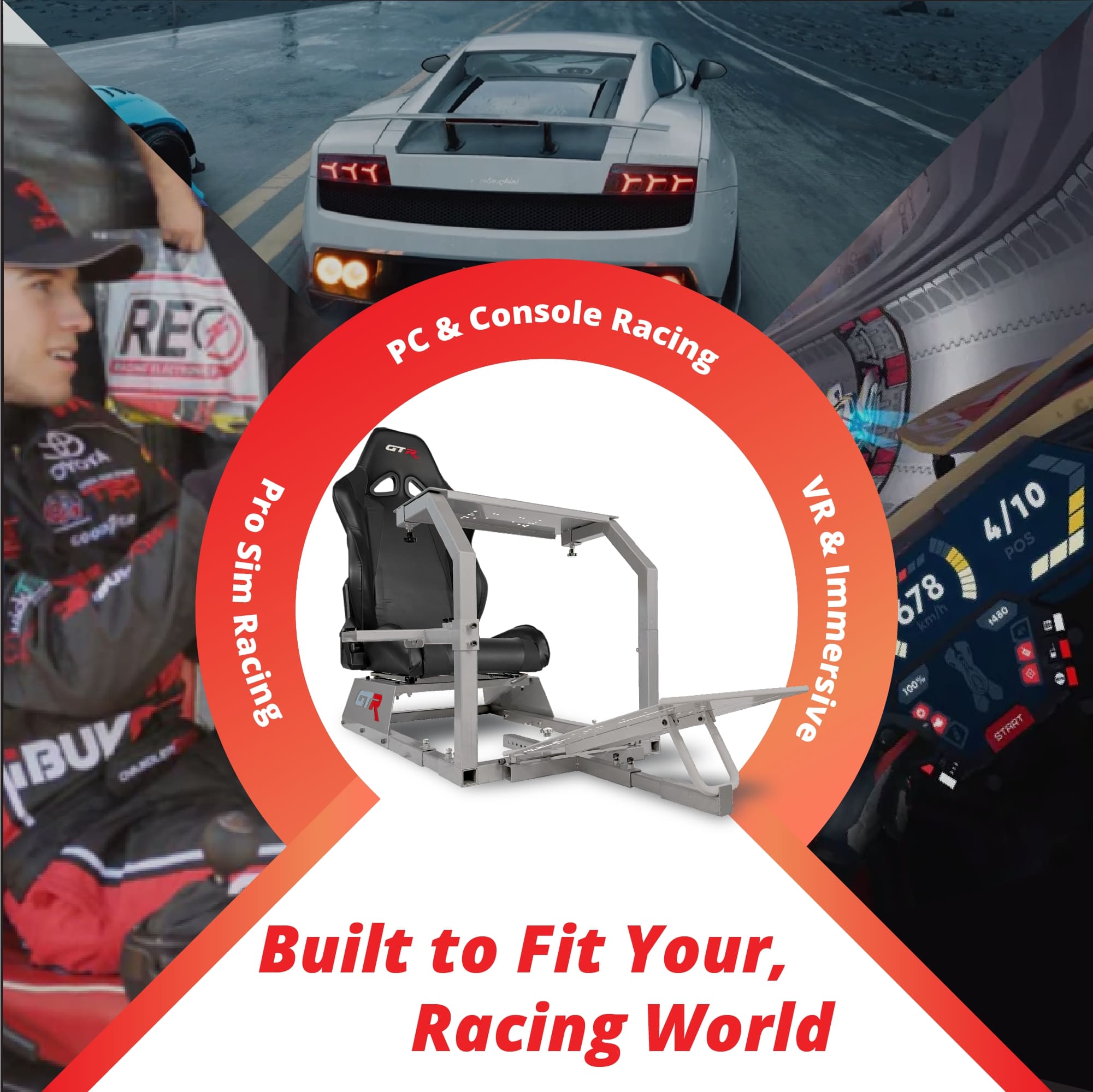 GTR Simulator Adjustable & High Back Gaming Chair Rocker, Black