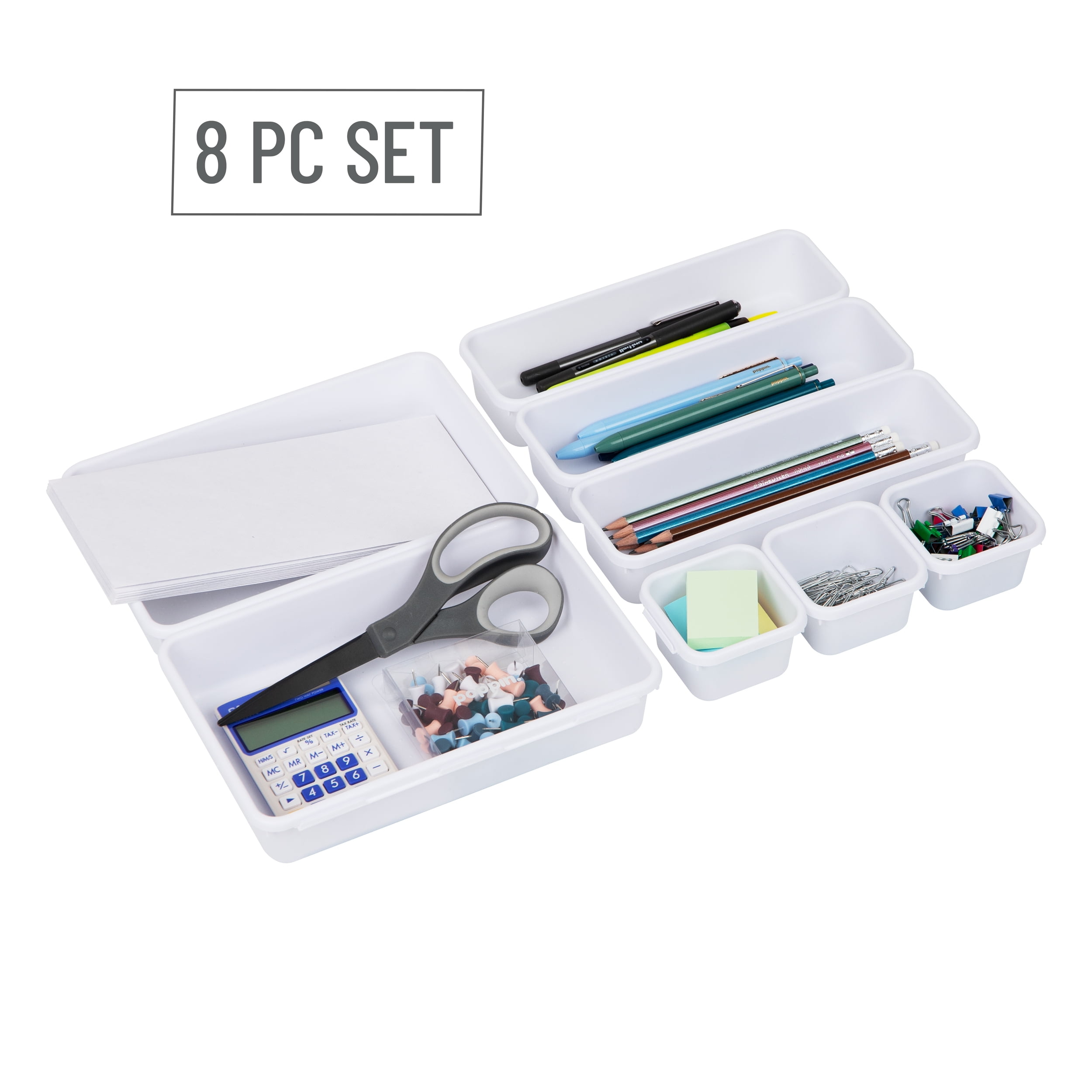 Mind Reader 8-Pc Drawer Organizer, Desk Organizer, Interlocking, Storage, Kitchen, White