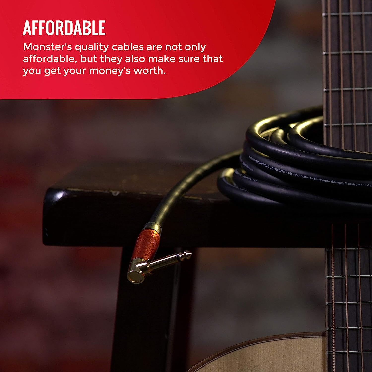 Monster Prolink Acoustic Instrument Cable, 21ft - Right Angle to Straight Connector