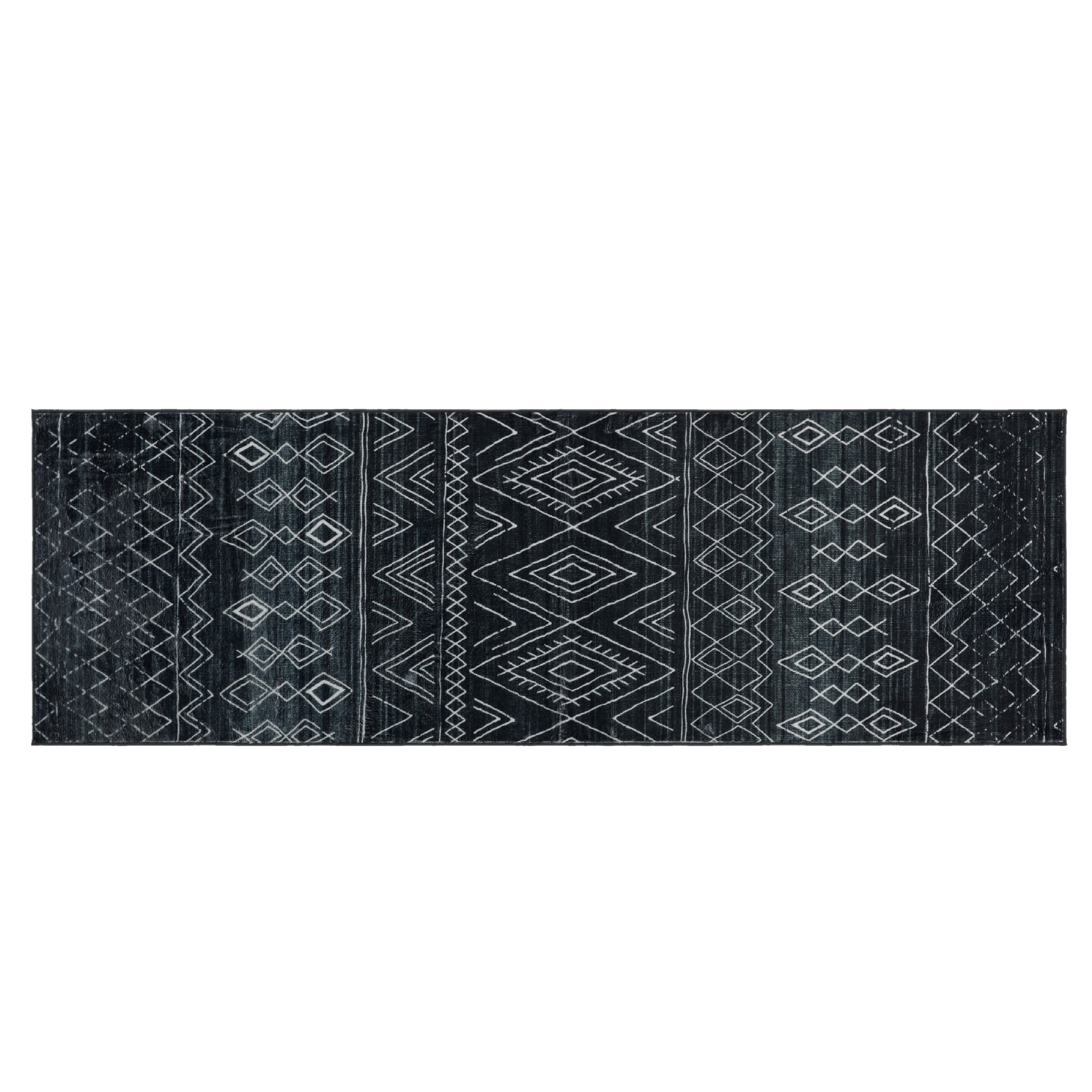 Washable Skid-Resistant Runner Rug Geometric Black 24" x 72"