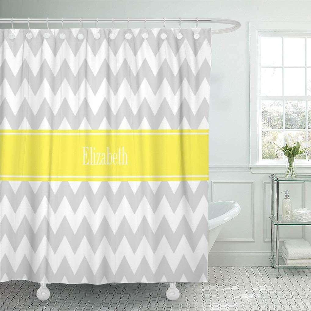 ATABIE Initials Lt Gray Wht Chevron Yellow Monogram Grey Preppy Shower