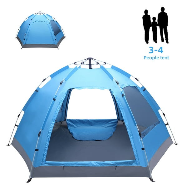 Waterproof Instant Pop Up Camping Tent , 3-4 Person Easy Quick Setup Dome  Family Tents for Camping, Double Layer Flysheet Can be Used as Pop up Sun 