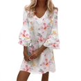 thumbnail image 1 of Robes de Printemps pour Femmes 2025 Robe Mignonne Manches Trois Couches Volant Col en V Ample Imprimé Floral Mini Robe Femmes I TG, 1 of 4