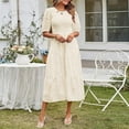 thumbnail image 5 of Whlbf Dresses Clearance Womens Round-Neck Casual Short Sleeve Solid Waisted Layer Chiffon Dresses With Belt, 5 of 6