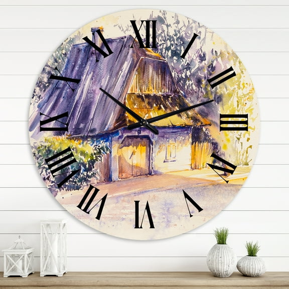 Designart 'Old Wooden White House In Country Side Village' Traditional Wall Clock