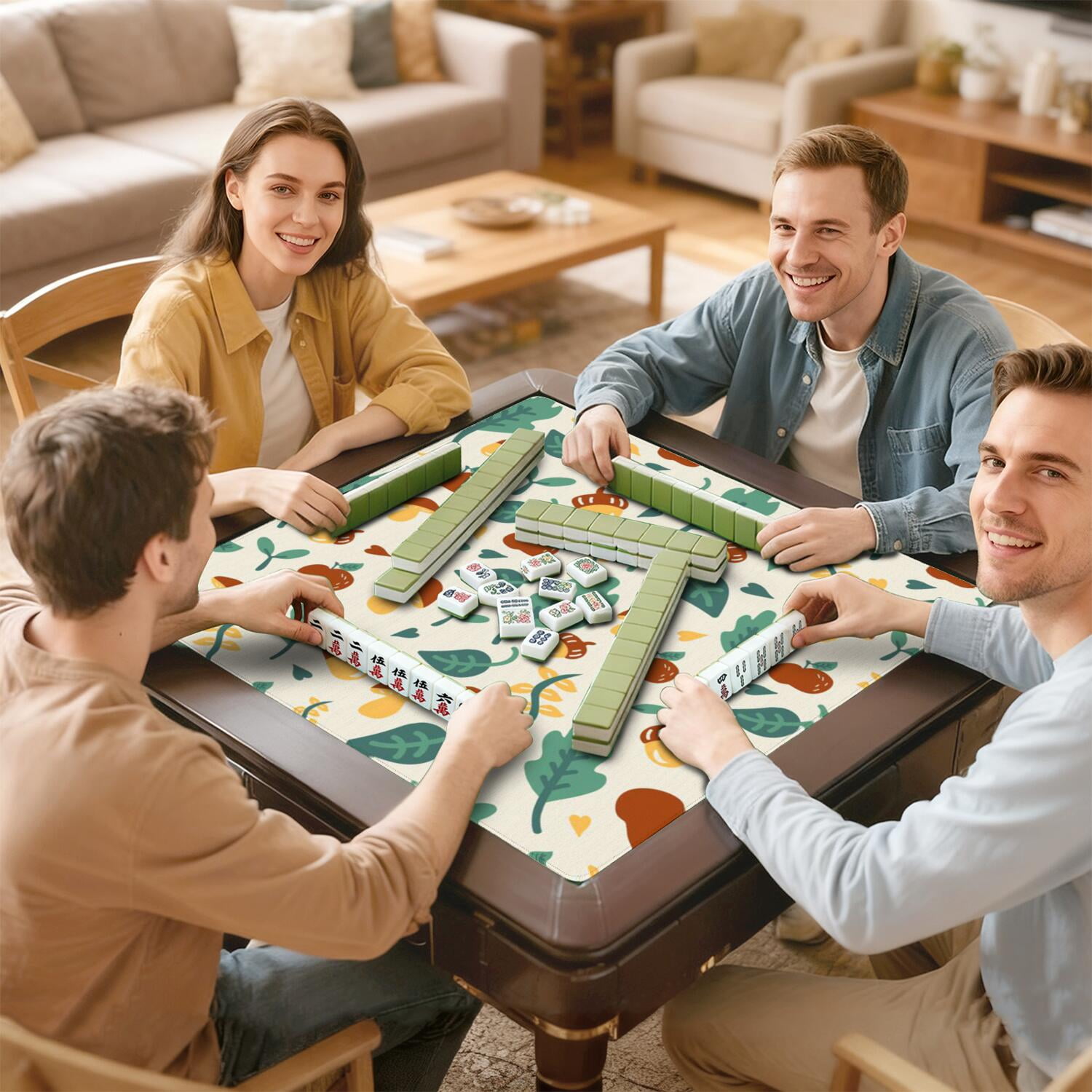31.5 Inch Botanical Plants Mahjong Playing Mat Constructed from High Quality Rubber with Anti-Slip Properties and Noise Reduction Features for Card Games Board Games